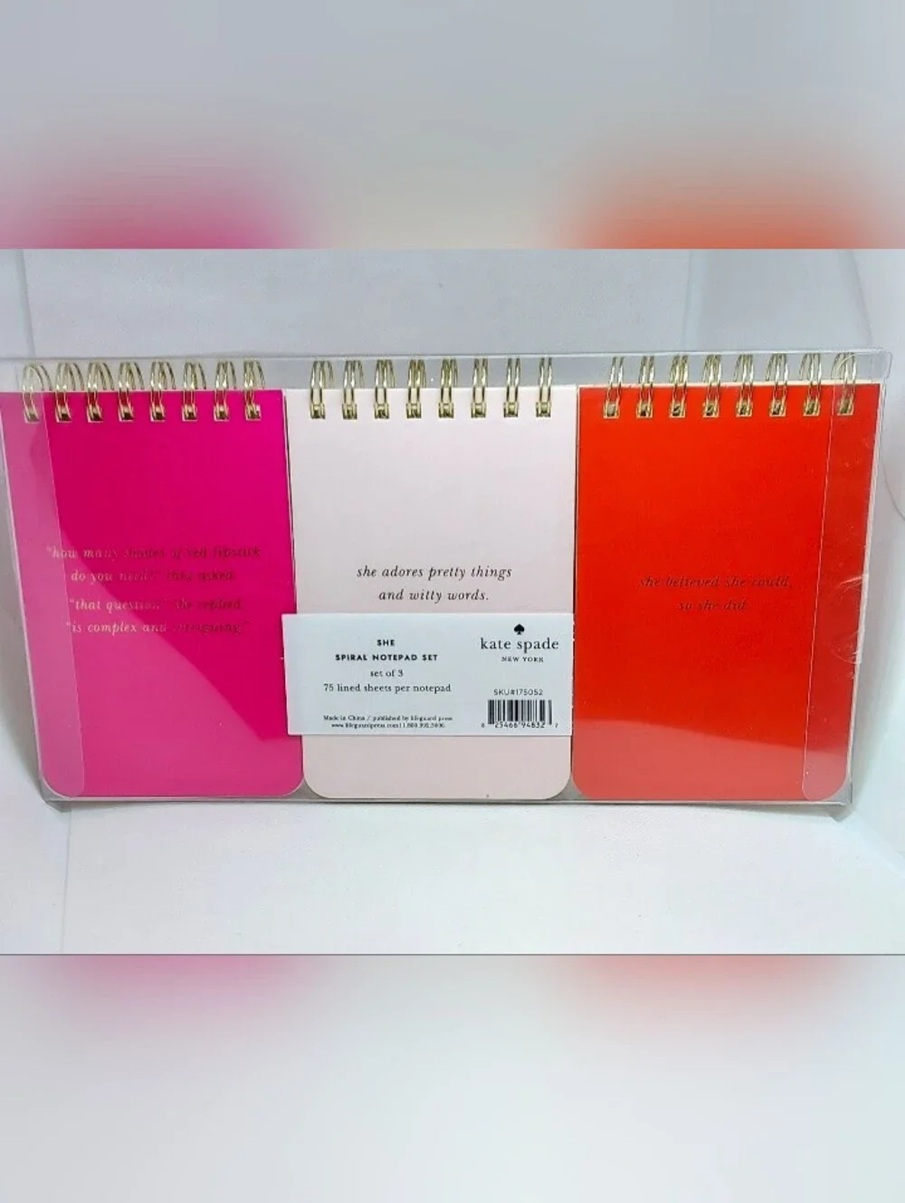 Kate Spade Striped Pen & 3 Pcs Inspirational Note Pad Set NWT